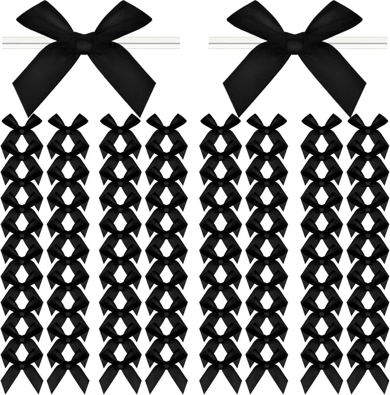 Adodotoe Christmas Twist Tie Bows, 100 Pcs Satin Twist Tie Bows for Treat Bag Satin Ribbon Tie Bows for Tying Up Packages Present Bags Bakery Candy Bags Decorating Ribbon Bow Gift Wrap Bows (Black) - Image 1